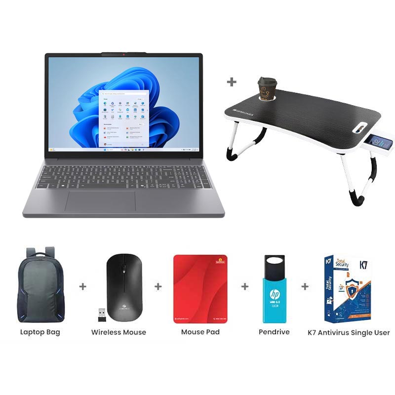 Picture of Lenovo IdeaPad Slim 3 - Intel Core i7-13620H 15.3" (38.86 cm) 83K100C9IN Thin & Light Laptop (16GB/ 512GB SSD/ WUXGA IPS 300nits Anti-glare /  Intel UHD Graphics/ Backlit keyboard/ Camera Privacy Shutter/ Windows 11 Home/ Office Home 2024/ 1Year Warranty/ Luna Grey/ 1.59 kg) with Laptop Table + Laptop Bag + Wireless Mouse + Mouse Pad + Pendrive + K7 Antivirus Single User